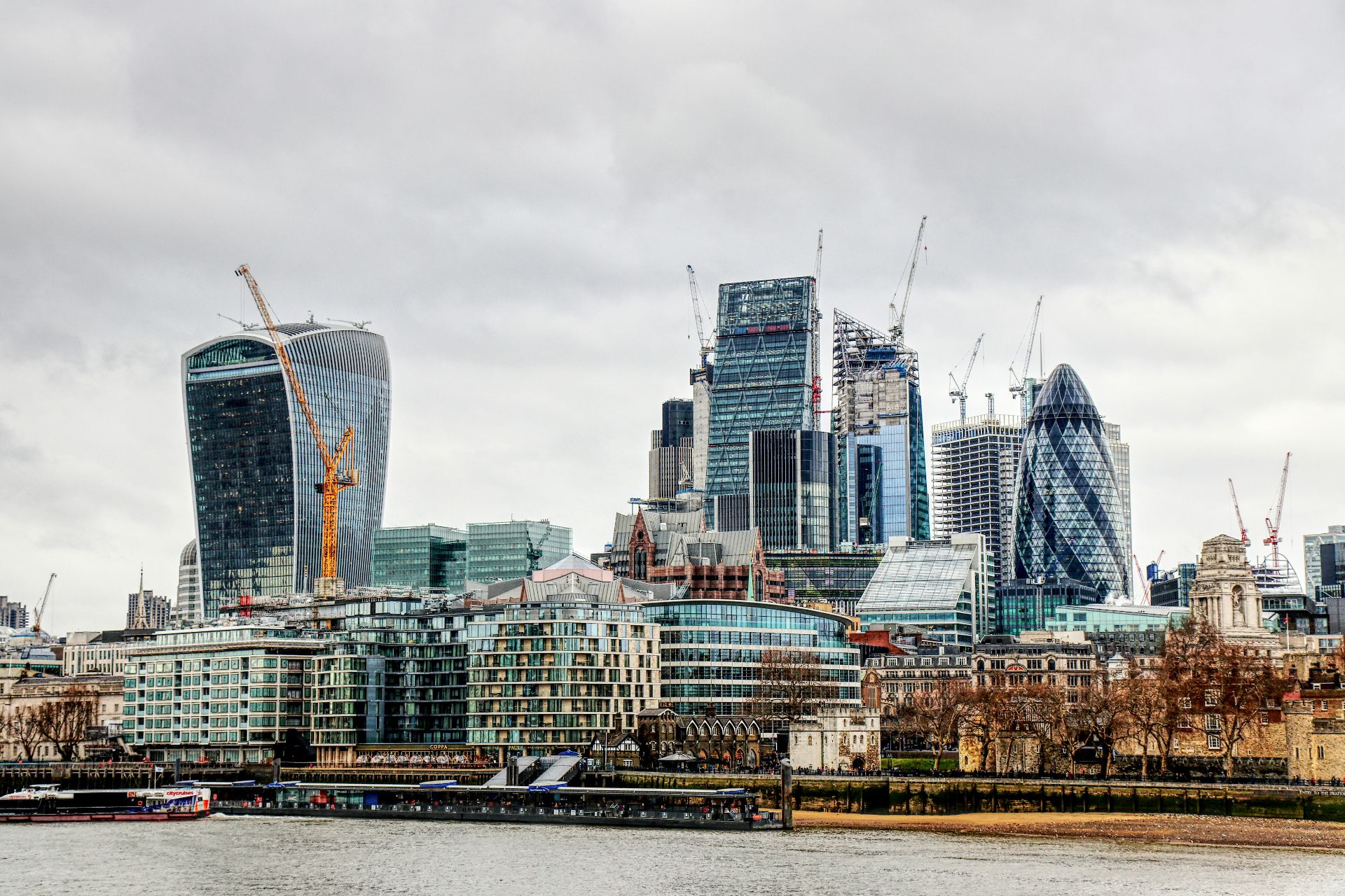 London skyline with construction cranes